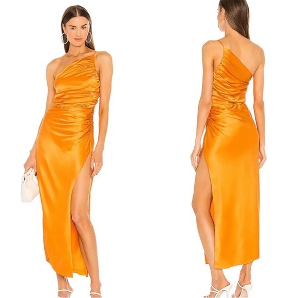 The SEI | X Revovle One Shoulder Midi Dress orange - ClementineSize 0 NEW - Picture 1 of 7